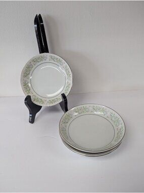 Taihei China Fine China Dessert Berries Bowls Set 4 Floral Silver Trim Japan